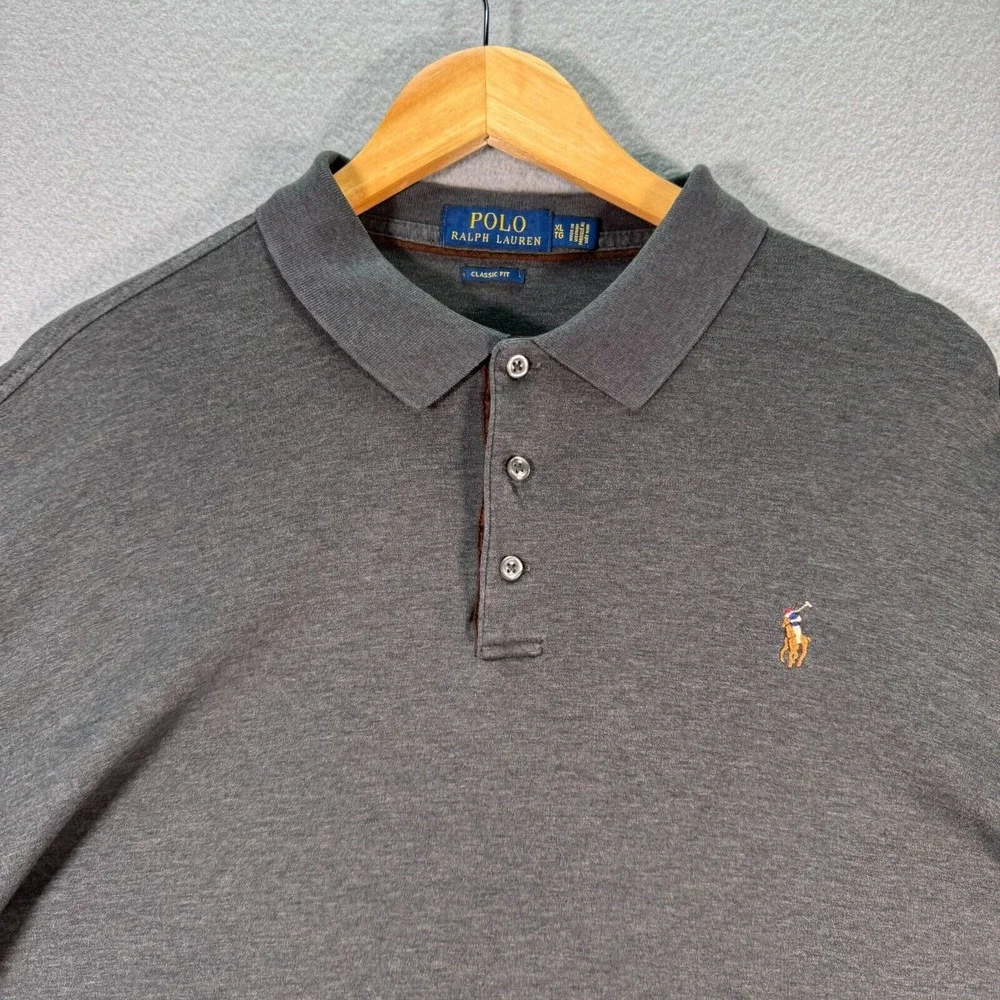 Polo Ralph Lauren Polo Shirt Long Sleeve Mens XL Classic Fit Gray‎ Pony Rugby